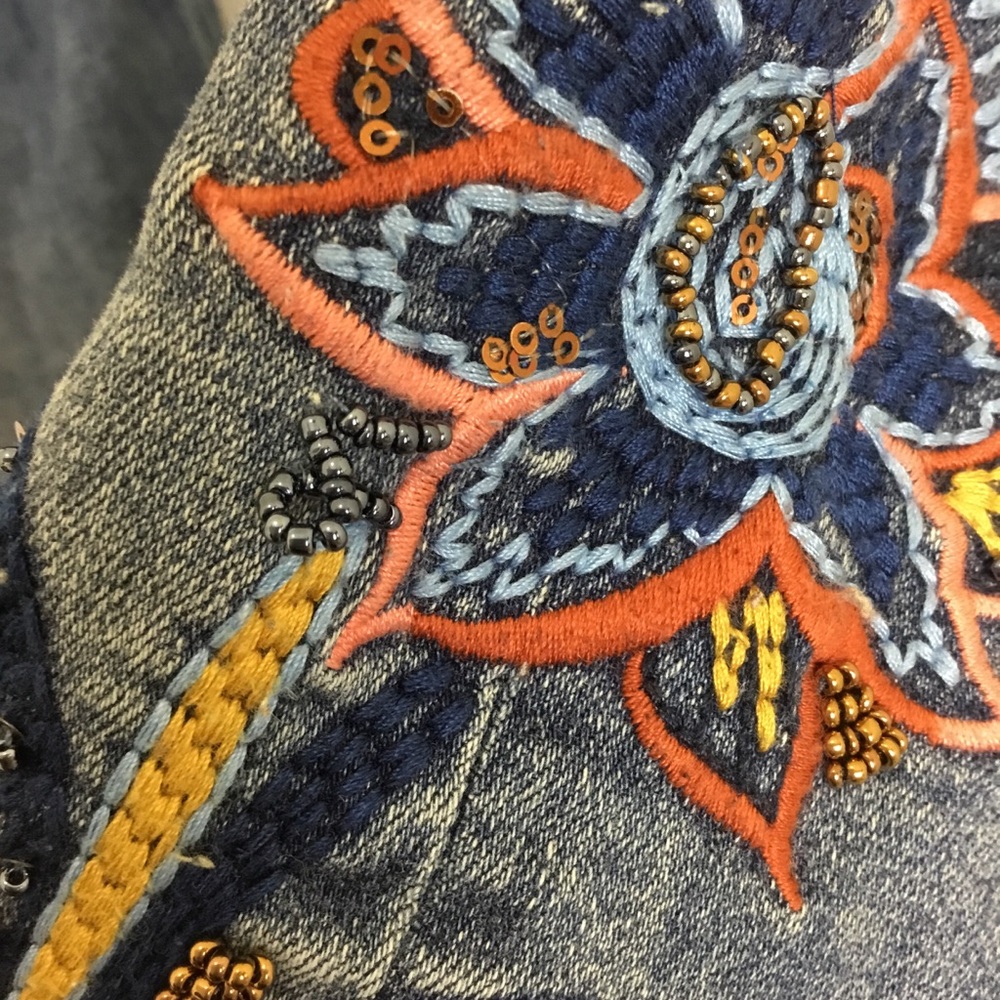 Soft Surroundings Denim Boot-Cut Jeans with Embroidered Floral Detail - Blue - Picture 3 of 12
